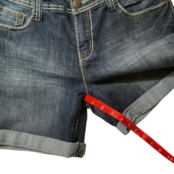 Earl Jean Shorts womens 10 Blue Stretch Denim Dark Wash Heavy Stitching Studded - Picture 4 of 9